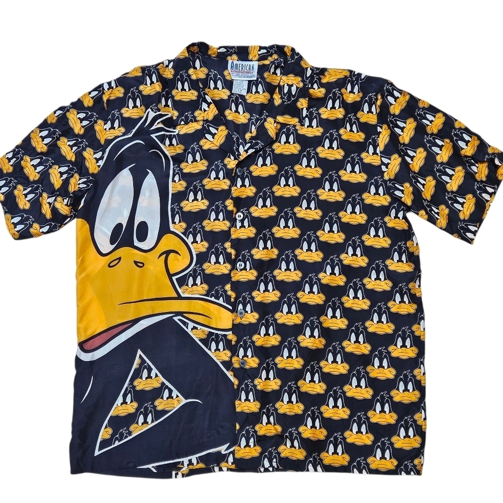VINTAGE American Characters Looney Tunes Daffy Duck Men's Silk Top S/M 1992